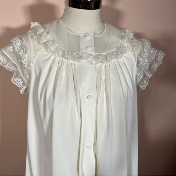 Vintage 1950 Retro Shadowline white Lace Fairycore Peignoir Short Slip Robe Set - Picture 6 of 17